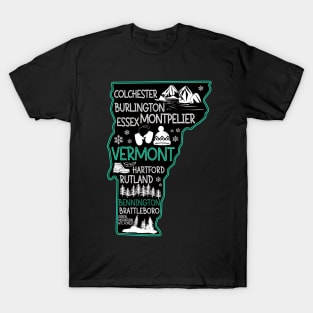 Vermont Bennington cute map Burlington Rutland Brattleboro Colchester Hartford T-Shirt